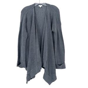 Garnet Hill Gray Merino Wool Blend Knit Open Front Cardigan S